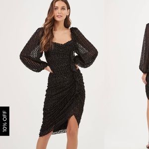 Astr Athens Burn out Ruched Midi Dress - Black